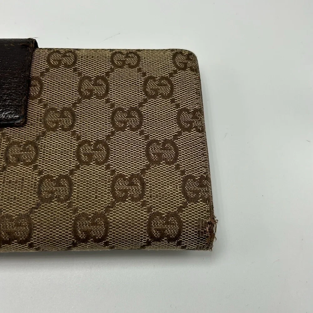 Authentic Vintage Gucci Double Snap Brown Web Long Wallet - Picture 10 of 13